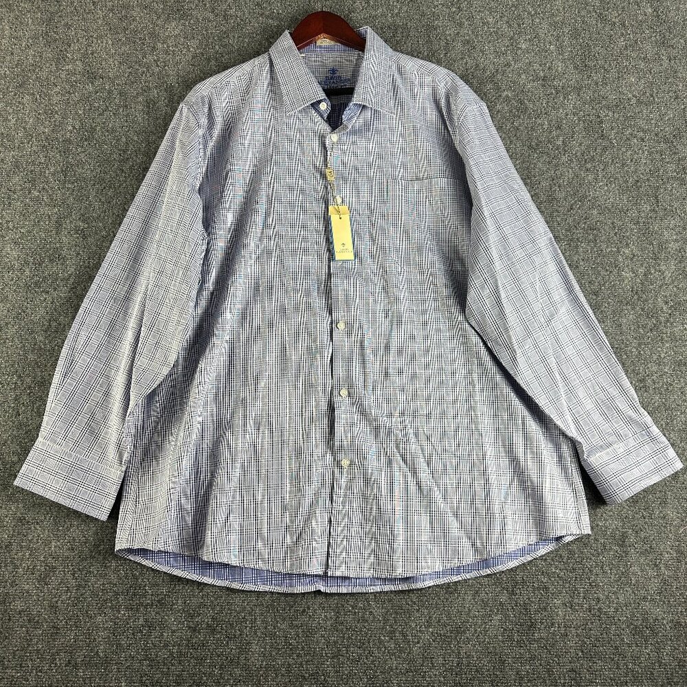 David Alexander Shirt Mens 18 Classic Fit Blue Plaid Cotton Long Sleeve NEW Easy - Picture 1 of 9